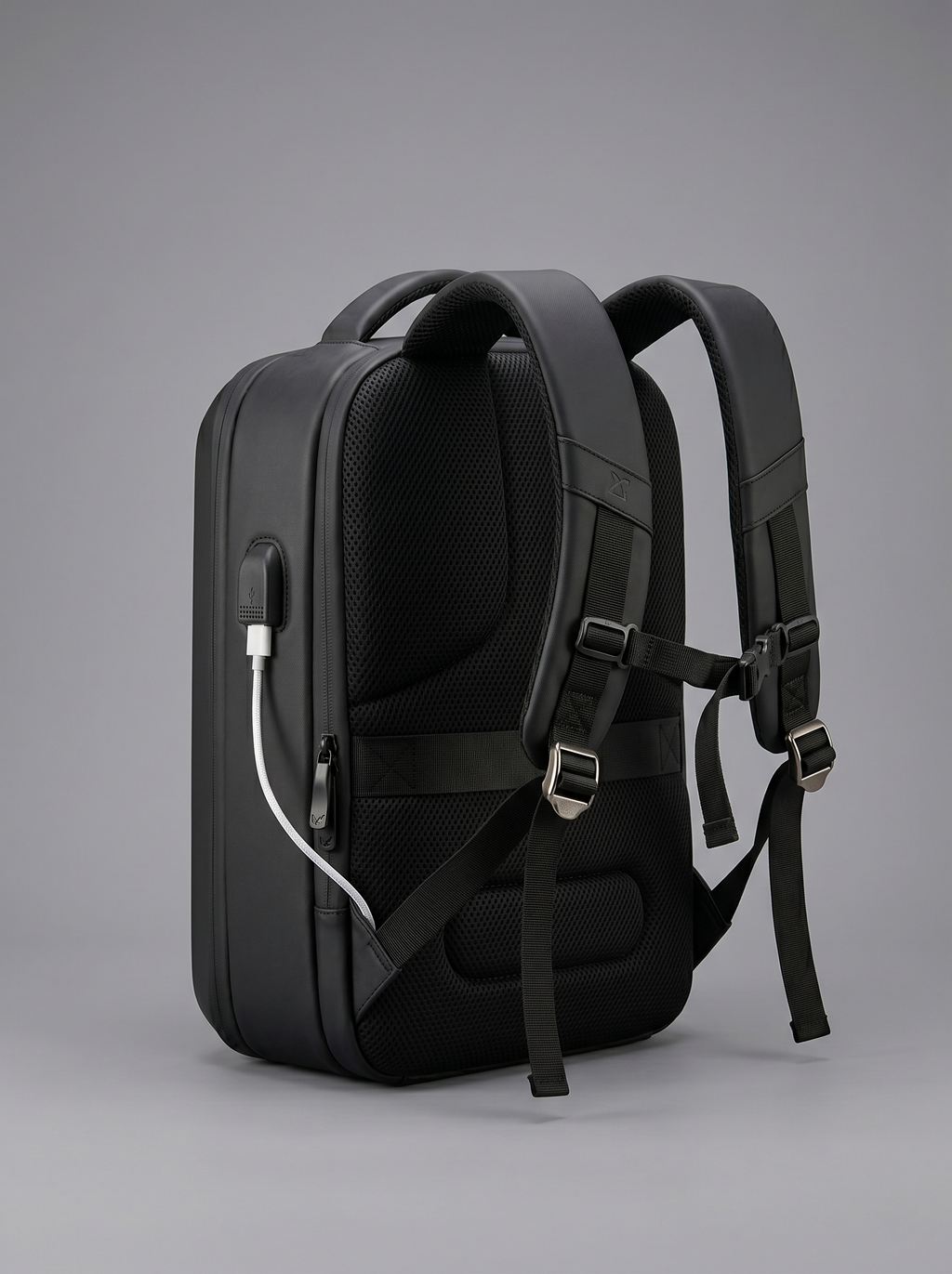 Modern Black Hard-Shell USB Backpack