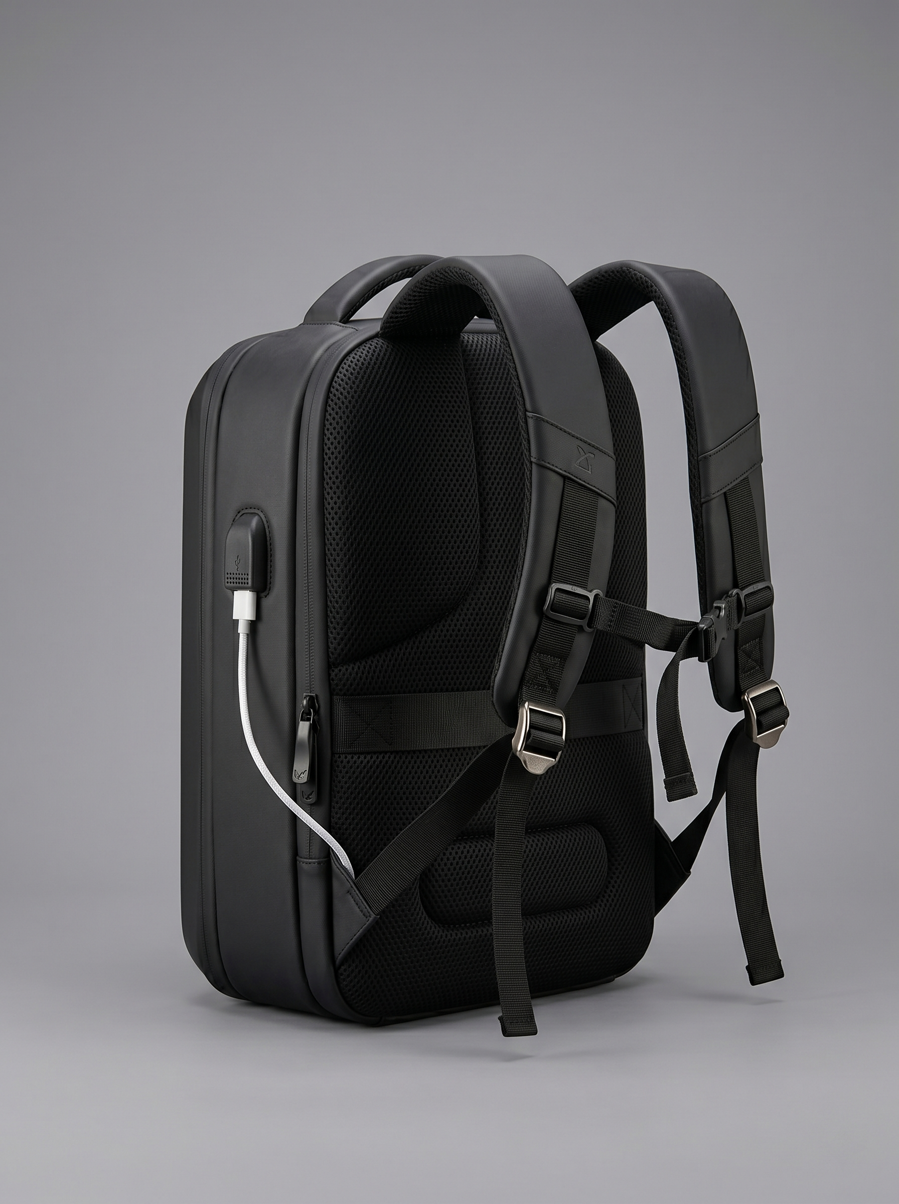 Modern Black Hard-Shell USB Backpack