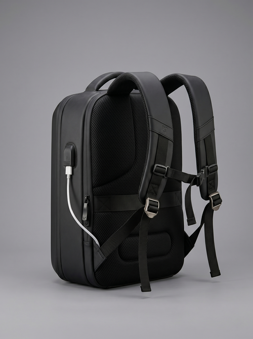 Modern Black Hard-Shell USB Backpack