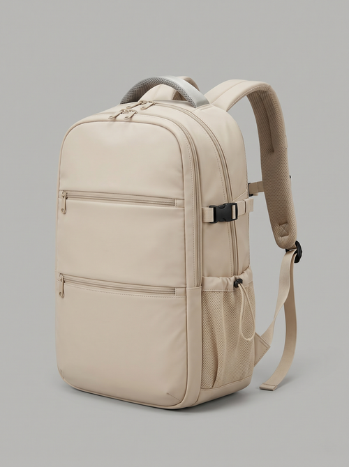 Light Beige Multi-Pocket Everyday Backpack