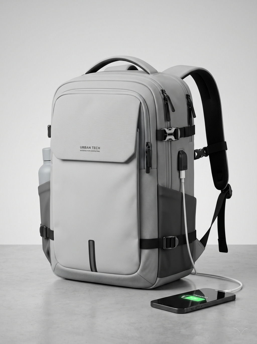 Light Gray USB Travel Backpack