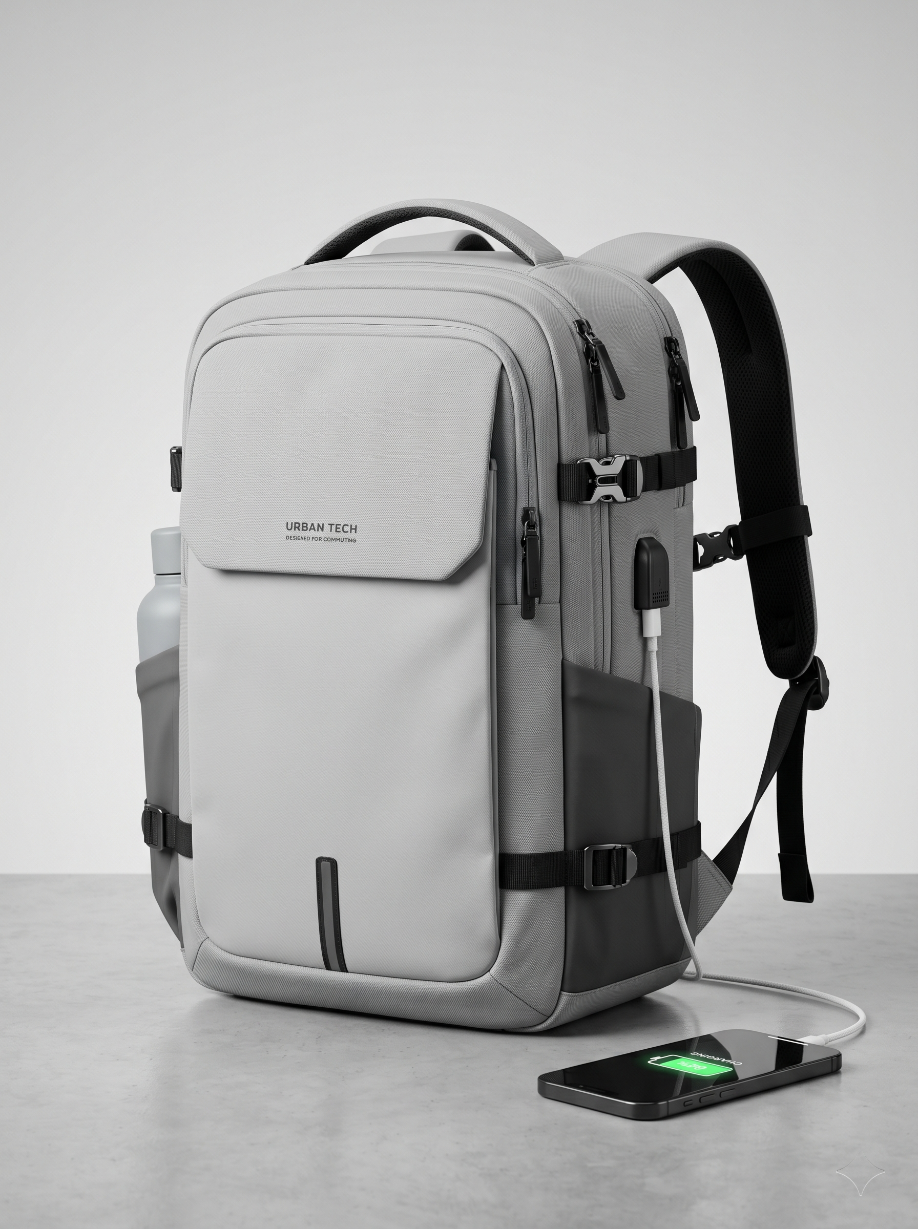Light Gray USB Travel Backpack