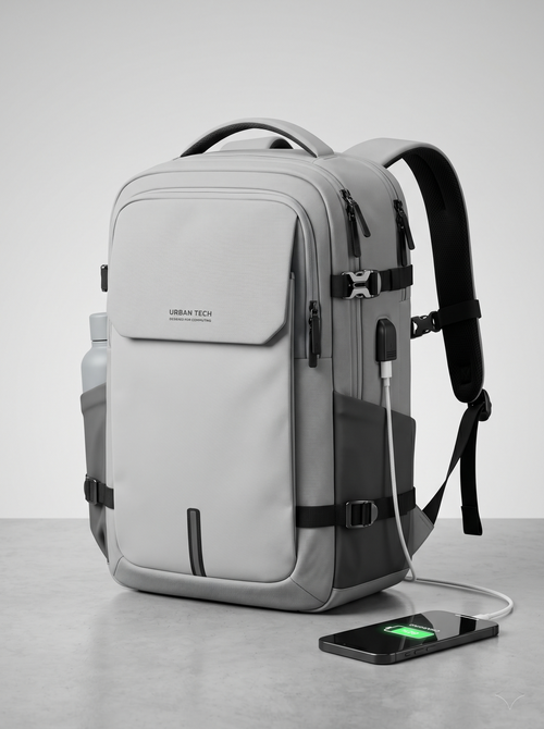 Light Gray USB Travel Backpack