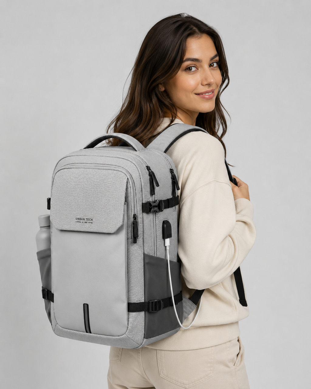 Light Gray USB Travel Backpack