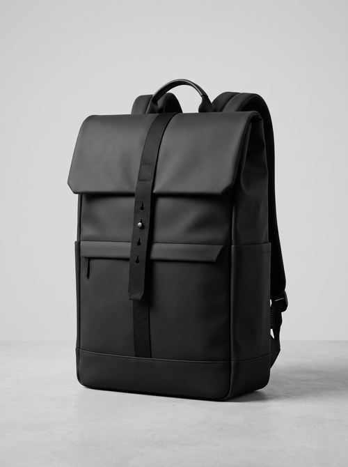 Modern Black Flap-Top Commuter Backpack